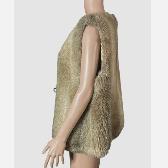 Vintage Cheyenne Faux Coyote Fur Vest Brown Tan Tie Front Oversized Women OS - Picture 10 of 11